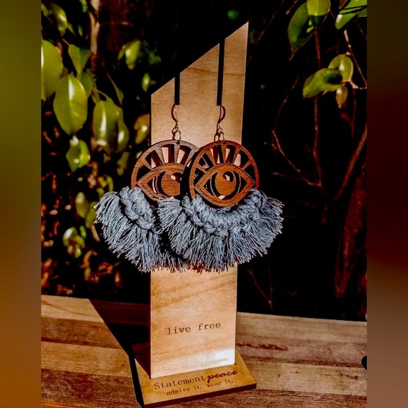 Statement Piece Wooden Eye Fringe Dangles - Picture 1 of 1